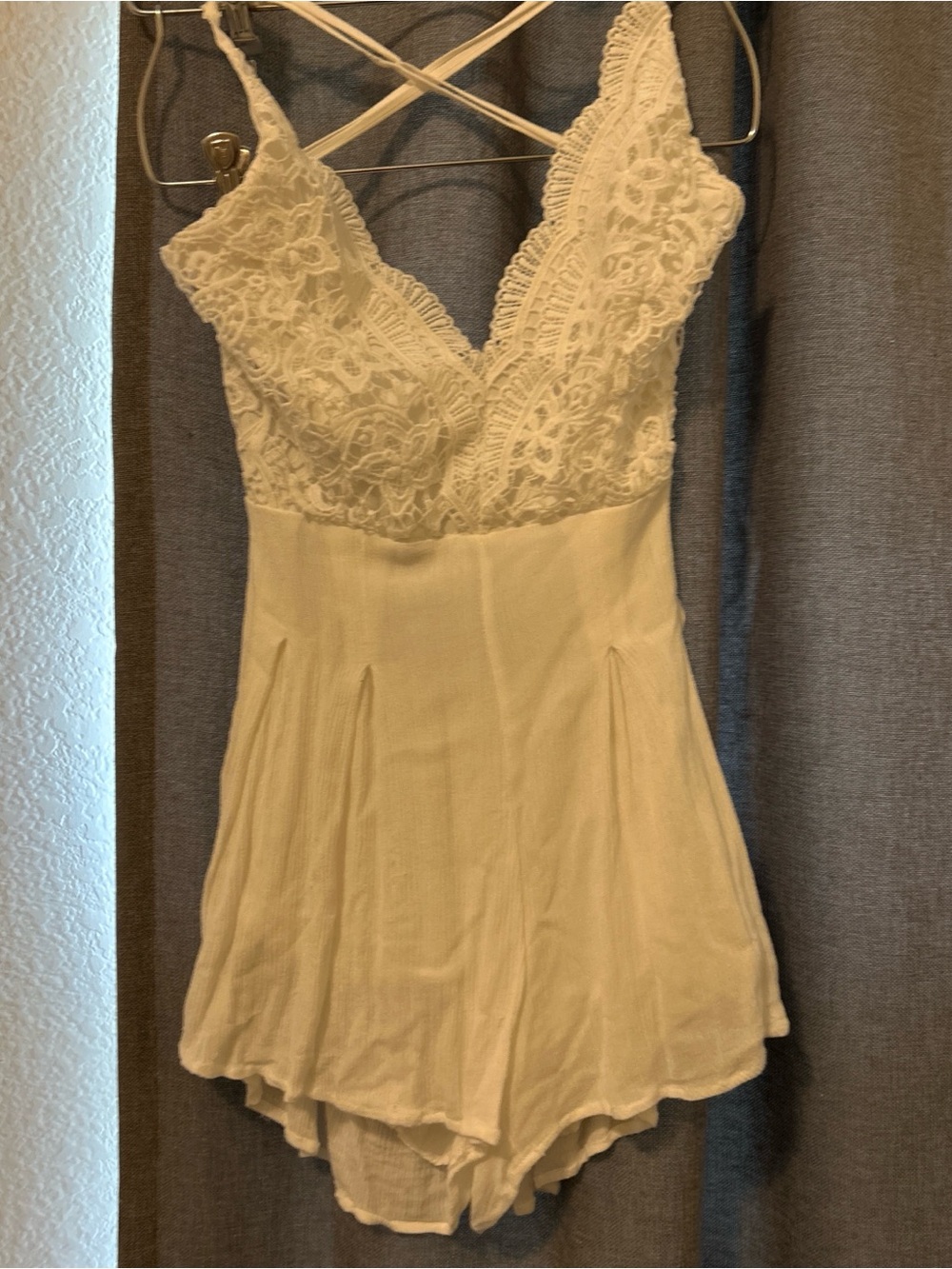 Lace Bodice White Romper with Pleated Skirt